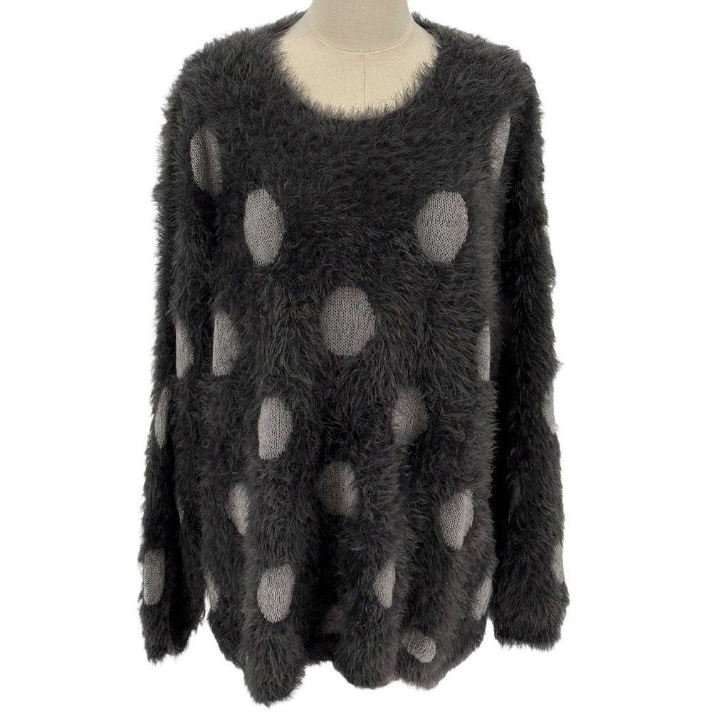 Joseph A. Women's Fuzzy Polka Dot Sweater XXL Gray Acrylic Nylon